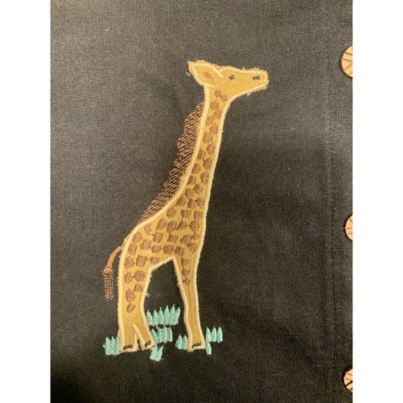 The Quacker Factory Black Giraffe Zoo Safari Button Up Top Shirt Blouse Medium M - Picture 5 of 12